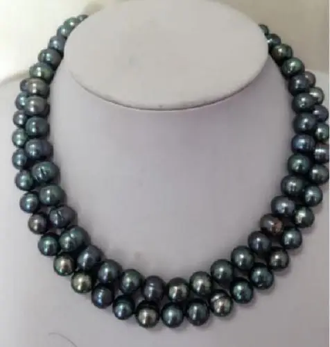 

Beautiful 10-11mm baroque natural black green multicolor pearl necklace 35"