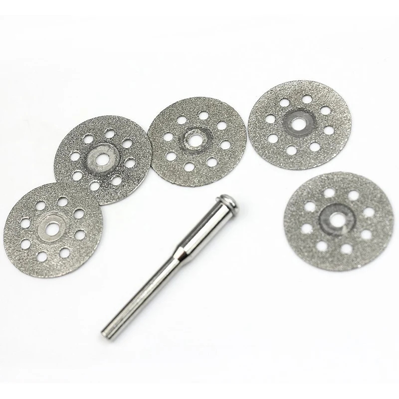 Electroplated diamond small slice wet and dry 5 PCS  Mini 22mm Discos Corte Diamante Rotatorio + 1 Mandril para Dremel _WK