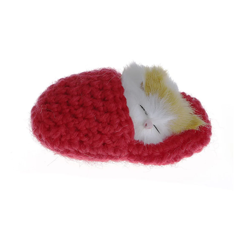 Cute Sleeping Cats Simulation Sounding Shoe Kittens Wool Knitting Toys For Kids (Random delivery )