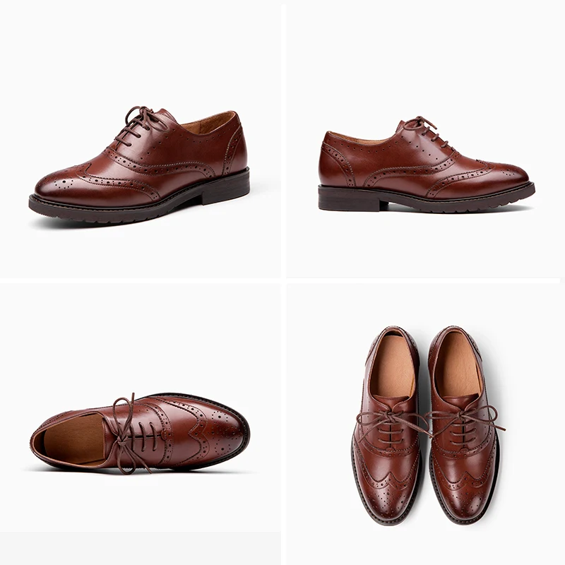 DARK BROWN Men's Leather Wingtip Dress Shoes-DREAM PAIRS