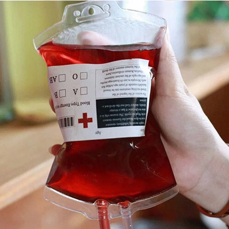 

350ml Transparent Clear Medical PVC Material Reusable Blood Energy Drink Bag Halloween Vampire Pouch Props