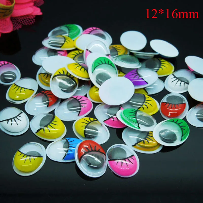 

200pcs/lot Oval Random mixed Color With the Eyelashes Eye Activities Moving Eyes Plastic Eyes For Doll Toy 12*16mm