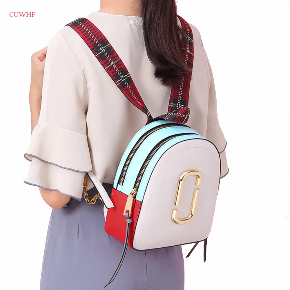 

Fast Shipping 100% Cowhide Color matching Women's Backpacks Female Genuine Leather Ladies Travel Backpack Bags Mini backpack