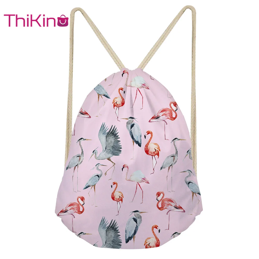 Thikin Flamingo Rolling Backpack for Teenager Kids Casual Sack Backpack Mini Toddler Backpack Girls Beach Mochila
