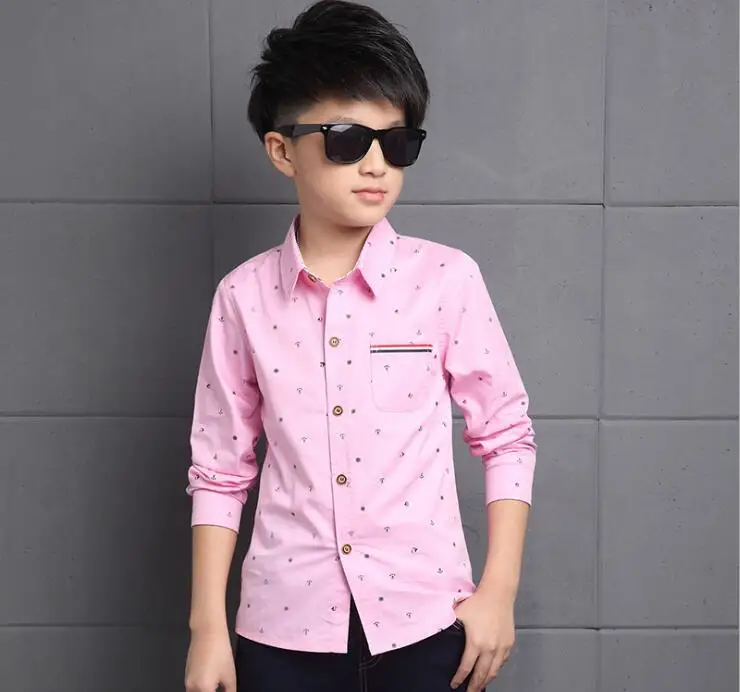 Детская одежда; весенне-осенние хлопковые блузки для мальчиков; Детская рубашка с длинными рукавами для мальчиков; детская модная рубашка; От 5 до 15 лет с отложным воротником - Цвет: pink2