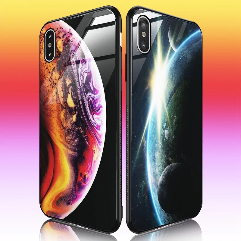 TOMKAS Luxury Space Cover Case for iPhone X Xs Max Xr Xs Glass Silicone Phone Case for iPhone 7 8 Plus Cases for iPhone 6 S 6s (1)