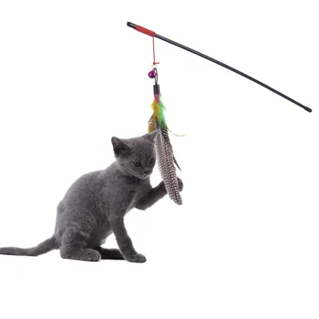 

Pet cat toy Cute Design Steel Wire Feather Teaser Wand Plastic Toy for cats Color Multi Products For pet
