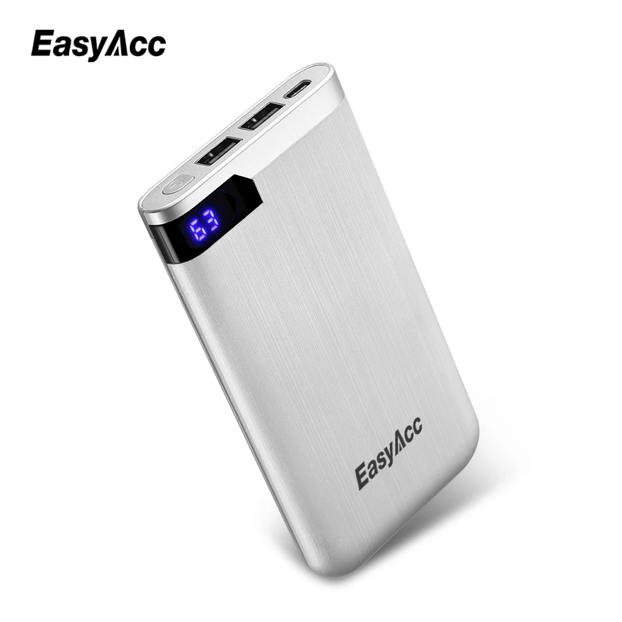 EasyAcc 10000 мА портативное зарядное устройство ультратонкое полимерное ЖК порты Type C