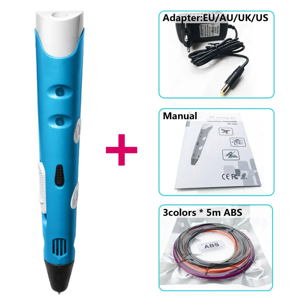 myriwell 3d ручка для рисования 1,75 мм ABS / PLA пластик 3д ручка 3d pen 3d pens Позволяет детям делать бесплатную живопись 3 д ручка 3 д триде ручка 3d ручка самая дешовая 3d Ручка зд ручка 3d для объёмного рисования - Цвет: blue