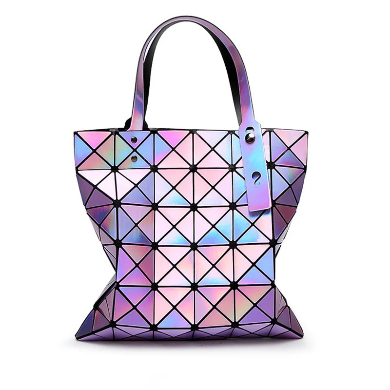 Fashion Ladies Folded Geometric Plaid Bag Women Laser Bright Casual Totes Bag Shoulder Bags Fold Over Bao Bao Handbags (1)