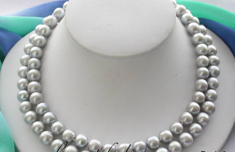 

Fast SHIPPING ******* z3068 HOT A++ 2row 11mm round gray freshwater pearl necklace 925s (A0329)