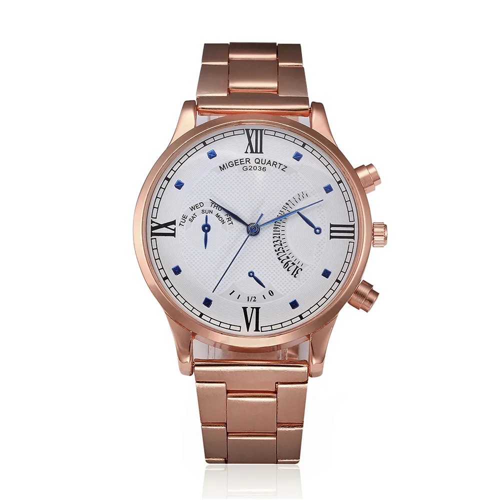 MIGEER Fashion Men Crystal Stainless Steel Analog Quartz WristWatches