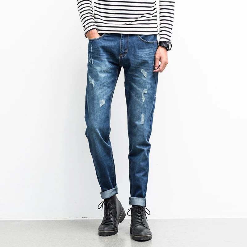 

Autumn New Men Ripped Jeans Fashion 2017 Cartoon Print Slim Fit Biker Jeans Hot Sale Casual Denim Pants Men Trousers Male 36 34