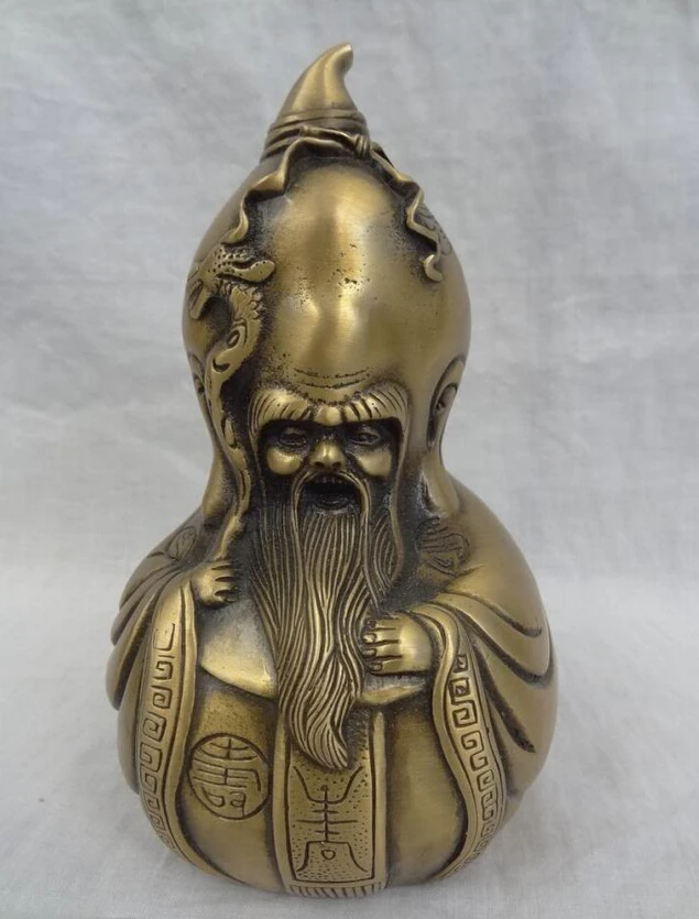 

S4257 Chinese Bronze Buddhist Dragon Head Longevity God Statue Shou Star Gourd Set D0317