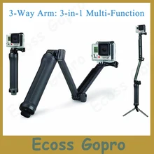 GoPro 3-way Folding Arm Monopod Tripod Handheld selfie stick For Hero 4 3+hero3 SJ4000 xiaomi yi 4k Accessories mount