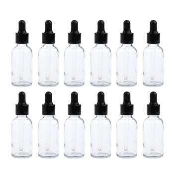 

12pcs 30ml Refillable Glass Dropper Bottles - Multi-purpose Empty Essential Oil Vials Liquid Cosmetic Containers