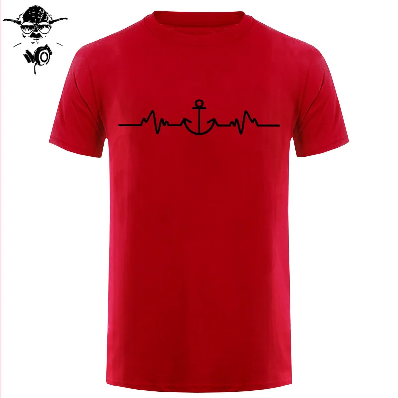 Sailinger Anchor Pulse Heartheat Футболка-Yacht Sail Tee Забавный подарок на день рождения Футболка с принтом Мужская брендовая футболка Новинка - Цвет: red black