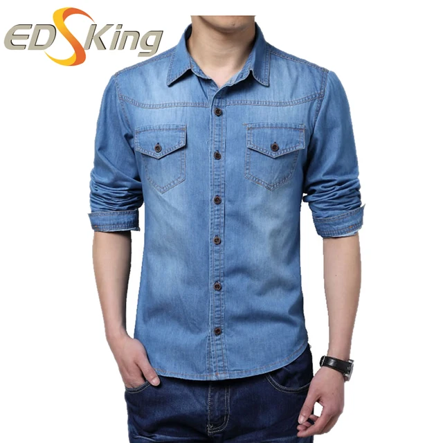Hombre Vestido de Camisa Camisa Jeans Masculino Adelgazan