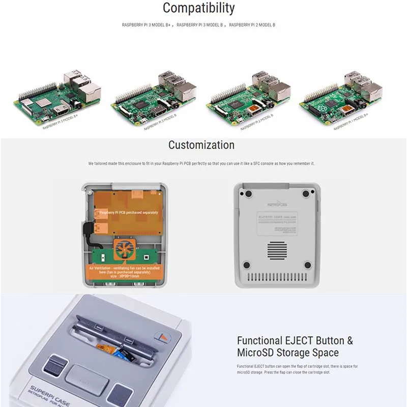 Raspberry Pi SUPERPIE чехол U Retroflag чехол+ 32 ГБ sd-карта+ радиатор+ HDMI+ 3A адаптер питания для RPI 3B+ B Plus