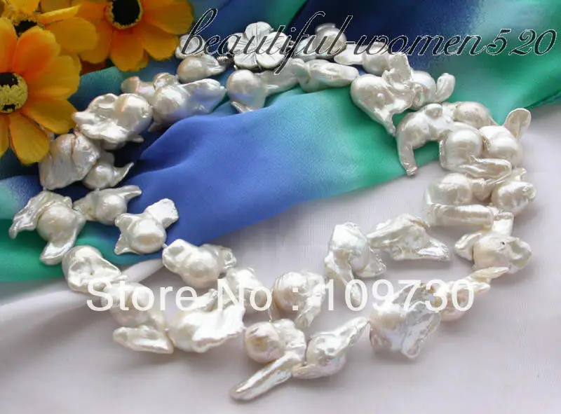 

Jewelry 00897 Stunning! 32" 26mm white baroque keshi reborn pearl necklace