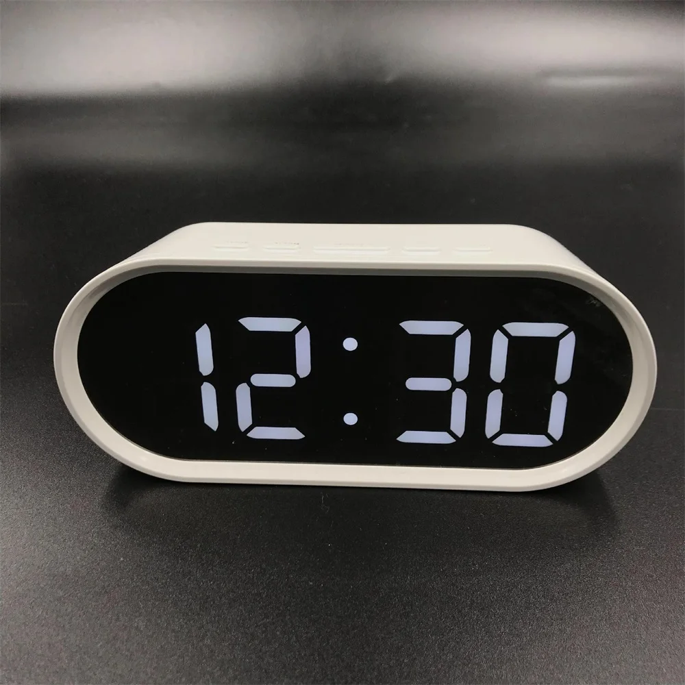Digital Alarm Clock Mirror Desktop Table Clock Makeup Mirror Electronic LED Alarm Clocks with Temperature USB Charge