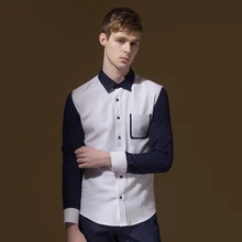 70% хлопок мужские платья рубашки Slim Fit Высокое Качество рубашка для мужчин квадратный воротник лоскутное повседневное однобортное с длинным рукавом Мода