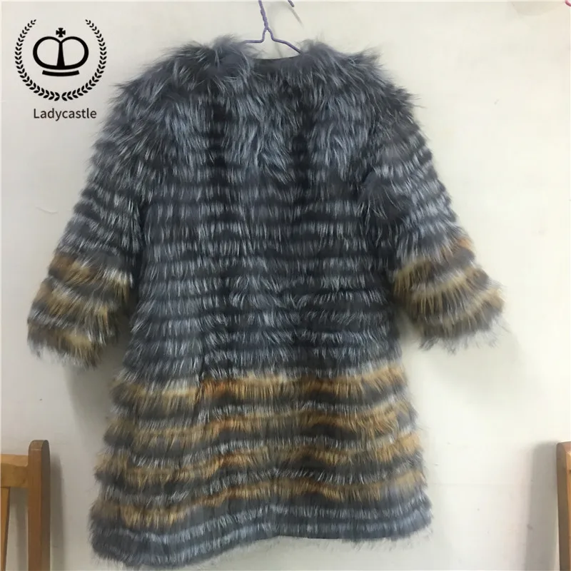 Clearance 2018 New Real Sliver Fox Fur Coat With O-Neck Collar Long Jacket Big Size For Women Down Fox Fur Coat From Natural Winter FC-044 22