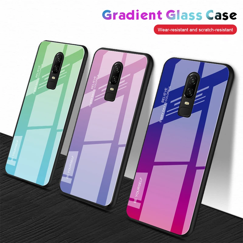 

For Oneplus 8 7t 7 PRO Gradient Tempered Glass Phone Case For OnePlus 8 7 6 6T 7t Soft Silicone Edge Hard Back Cover Capa