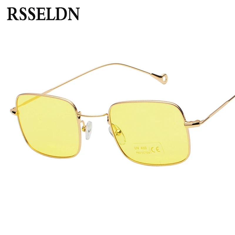 

RSSELDN Brand Sunglasses Women Fashion Red Yellow Blue Clear Lens Sun glasses for Women Square Metal Male UV400 oculos de sol