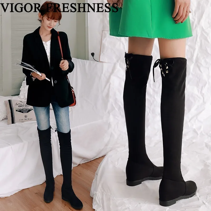 

VIGOR FRESHNESS Brand Winter Women Shoes Height Increasing Boots Over The Knee Elastic Boots Heels Woman Boots Autumn Shoes MY48