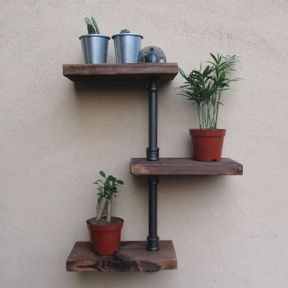 Industrial Rustic Urban Iron Pipe Wall Shelf 3 Tiers Wooden Board Shelving Home Restaurant Bar Shop Industrial Rustic Urban Iron Pipe Wall Shelf 3 Tiers Wooden Board Shelving Home Restaurant Bar Shop