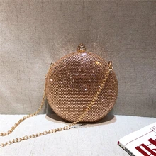 Женские круговые клатчи сумки на плечо Хрустальная круглая цепочка ручные вечерние сумки свадебные сумочки дамские маленькие сумки через плечо