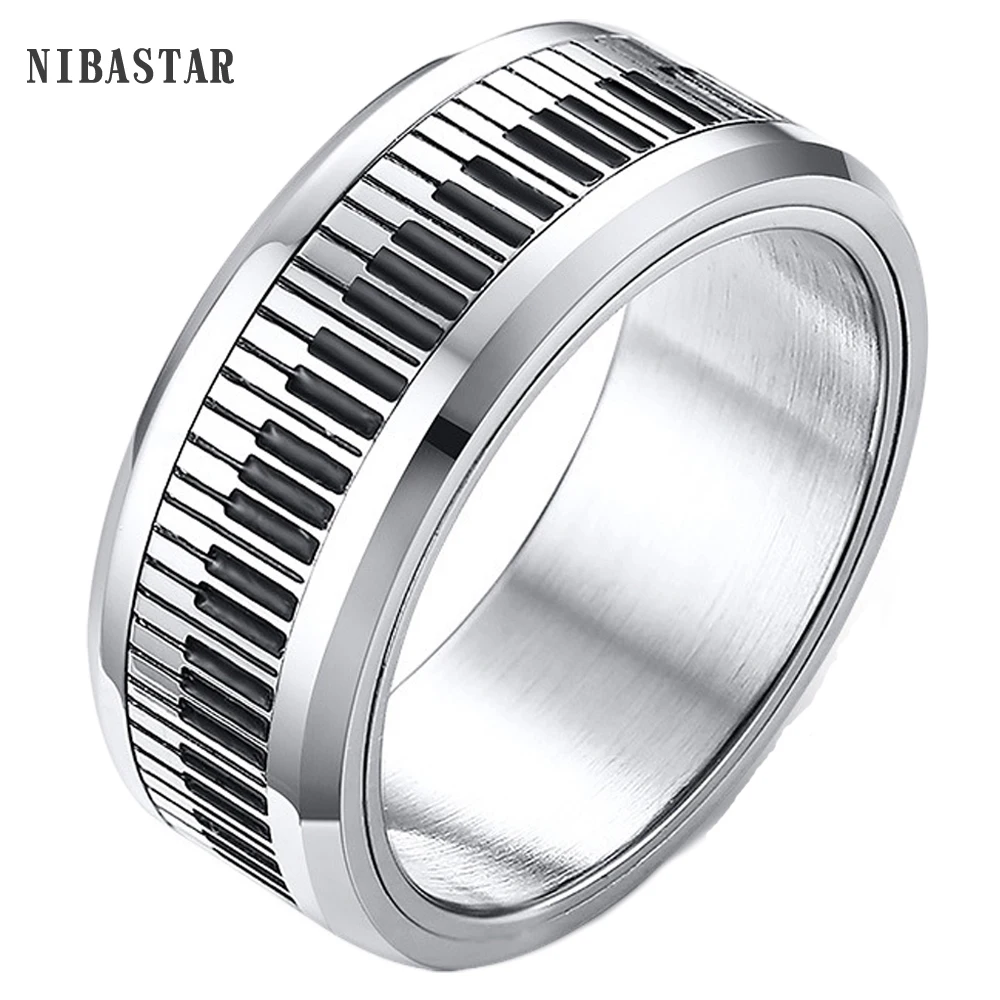 

Literary Temperament Men's ring 8MM Wide 316L Stainless Steel Black And White Piano Keys Spin Rings For Boy Firend Gift