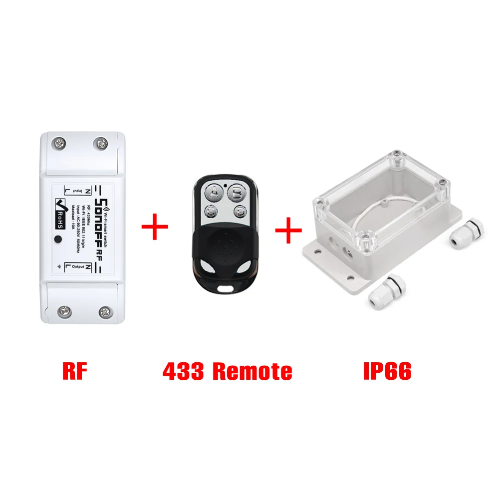 Sonoff RF Wifi релейный модуль, умный WiFi беспроводной переключатель, 433 МГц, RF Ewelink, приложение для голосового управления, работает с Alexa Google Home - Комплект: RF-433RC-IP66