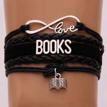 10 шт./лот) Бесконечная любовь книги для чтения руководство по плетению браслетов шарм ручной работы кожаный браслет и браслеты черная упаковка браслет ювелирные изделия