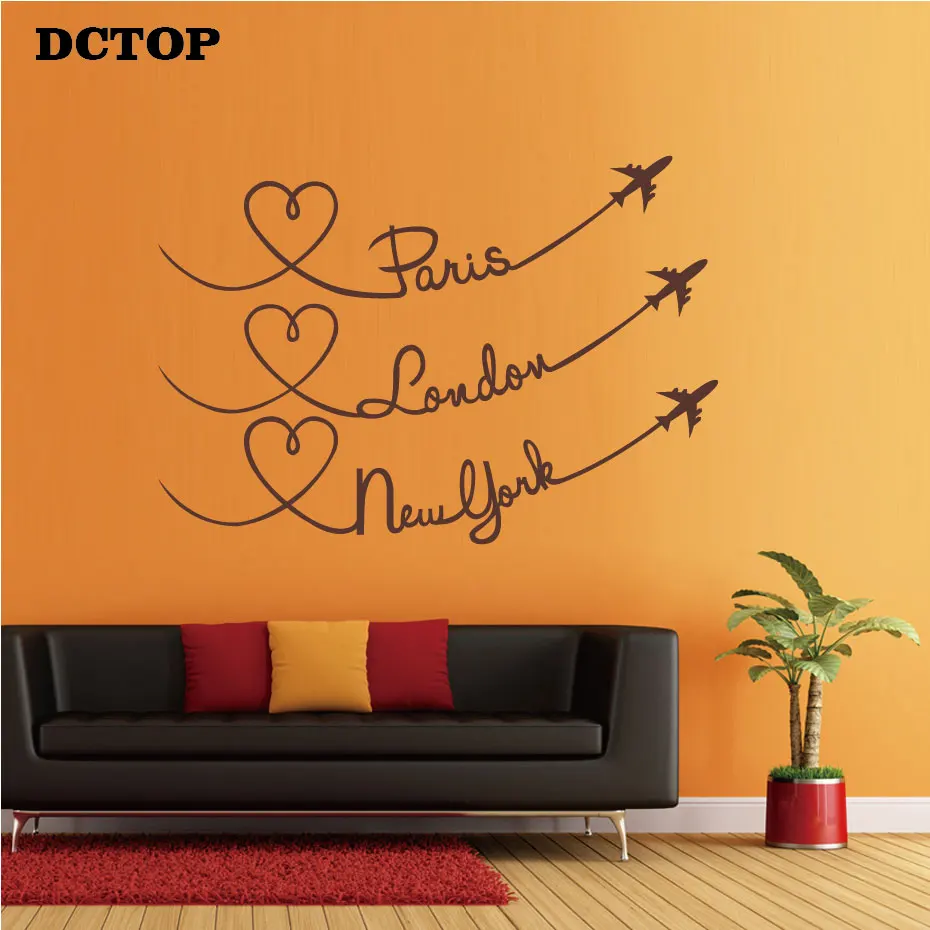 Travel to Pairs London New York Wall Sticker Living Room Bedroom Decals Sofa Background Vinyls Wall Art Home Decorative Mural (5)