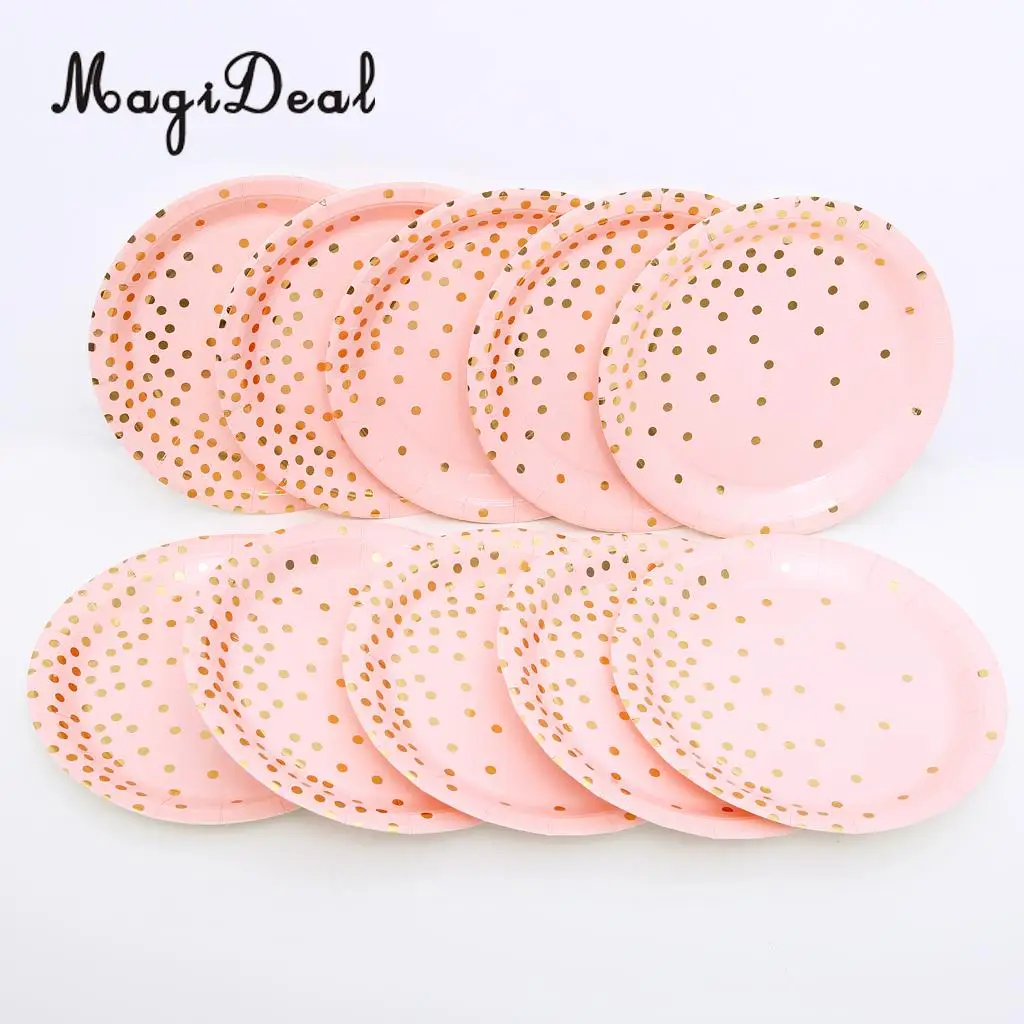 20 Set Glitter Gold Polka Dots Paper Plates and Cups Baby Shower Wedding Birthday Disposable Tableware