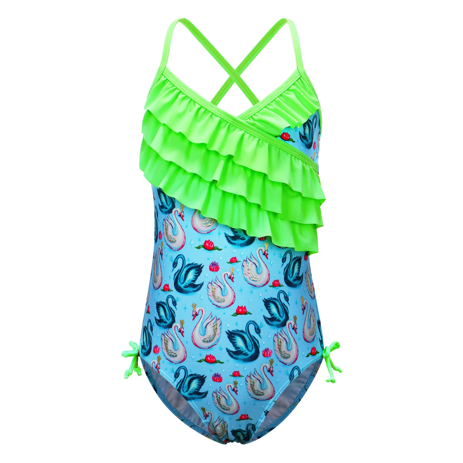 BAOHULU/детский купальник, От 4 до 12 лет, купальник с героями мультфильмов для девочек, детский купальный костюм с листьями лотоса, пляжный купальный костюм для девочек