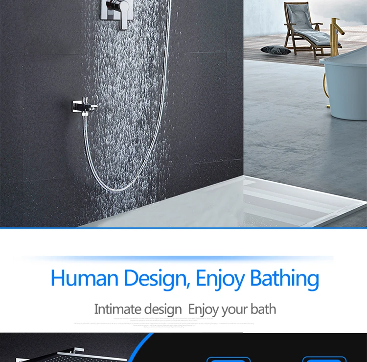 10 Inch Air Shower Head Set Booster Saving Water Concealed Wall Mounted Box Shower Kit  Rainfall Brass Bath &Shower Faucets (4)