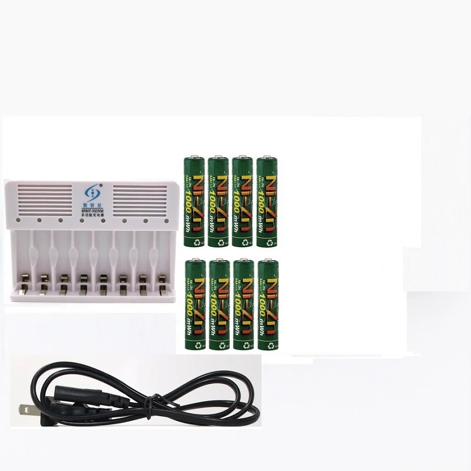 New Power 8Pcs 1000MWH NiZn 1.6V AAA Rechargeable Battery batteries + 8 ports Ni-Zn NiMH AA AAA battery smart Charger