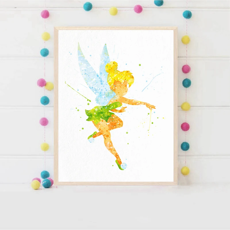 Tinkerbell Fairy Watercolor Wall Art Canvas Painting Classic Cartoon