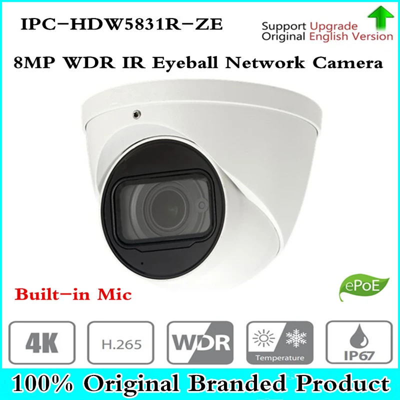 

DH IPC-HDW5831R-ZE with logo 8MP WDR Eyeball Network Camera 2.7-12mm Motorized Lens Built-in Mic Micro SD Card IP67 PoE 50m ICR