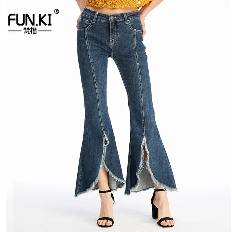 FUNKI New Skinny Irregular Burrs Womens Jeans Fashion