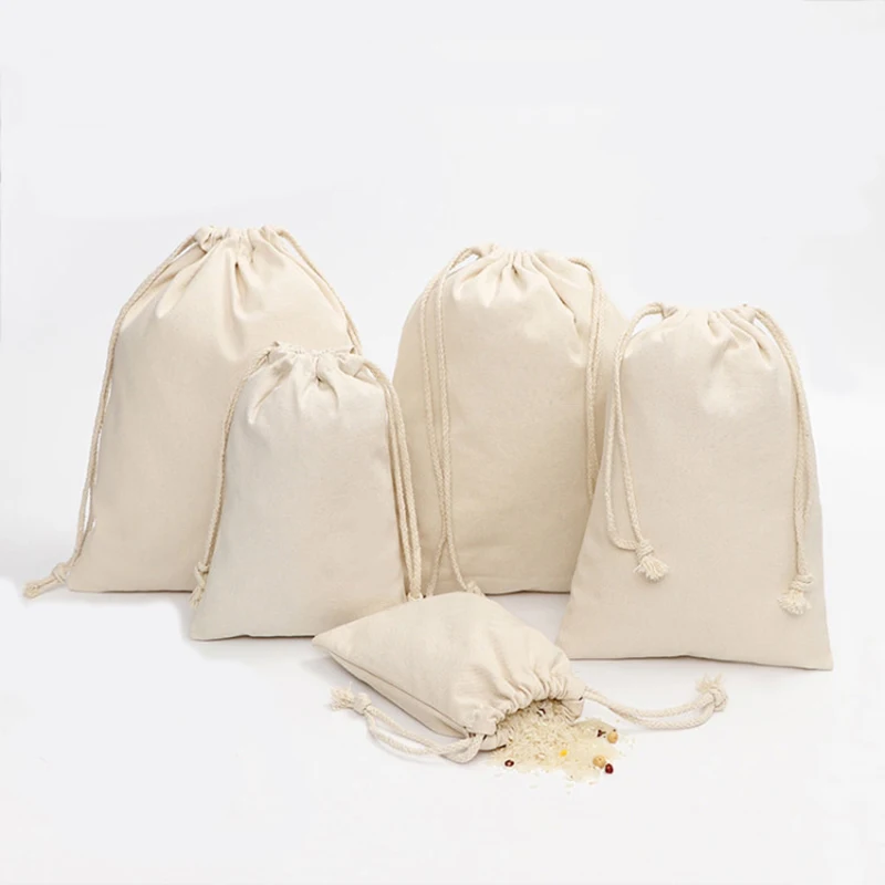 Canvas Gift Bag with Drawstring Cotton Muslin Favor Bags for Coffee