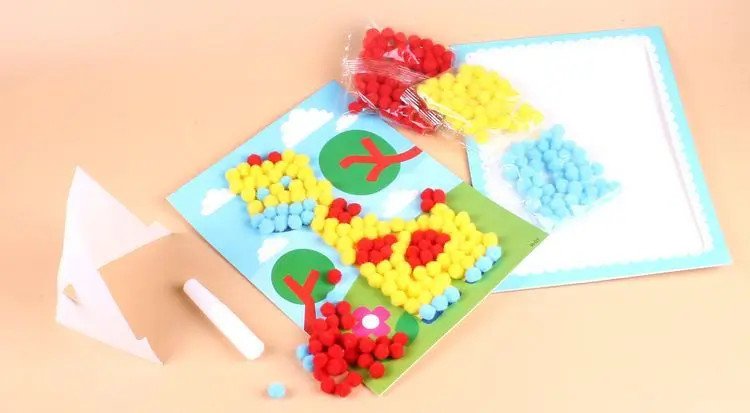 1 шт. Детские креативные DIY плюшевые наклейки с шариками детские развивающие игрушки ручной работы из материала Мультяшные Пазлы