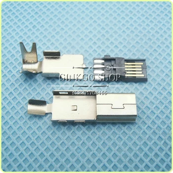 

50sets/lot 3 in 1 Mini USB male plug MINI-5P male wire-type welding type