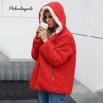 

Winter autumn lambswool coat 2018 Women's Plush Zipper hat Casual loose jacket for women jacket coats outwear female jacket