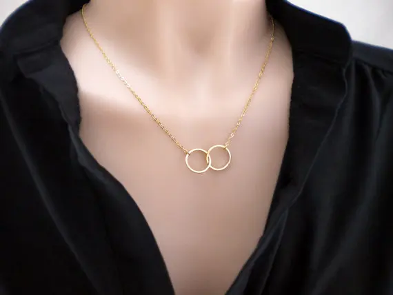 

ZKCEENIER Fashion Gold Silver Color Infinity Double Circles Ckoker Necklace for Girls Interlocking Circles Pendant Necklace Gift