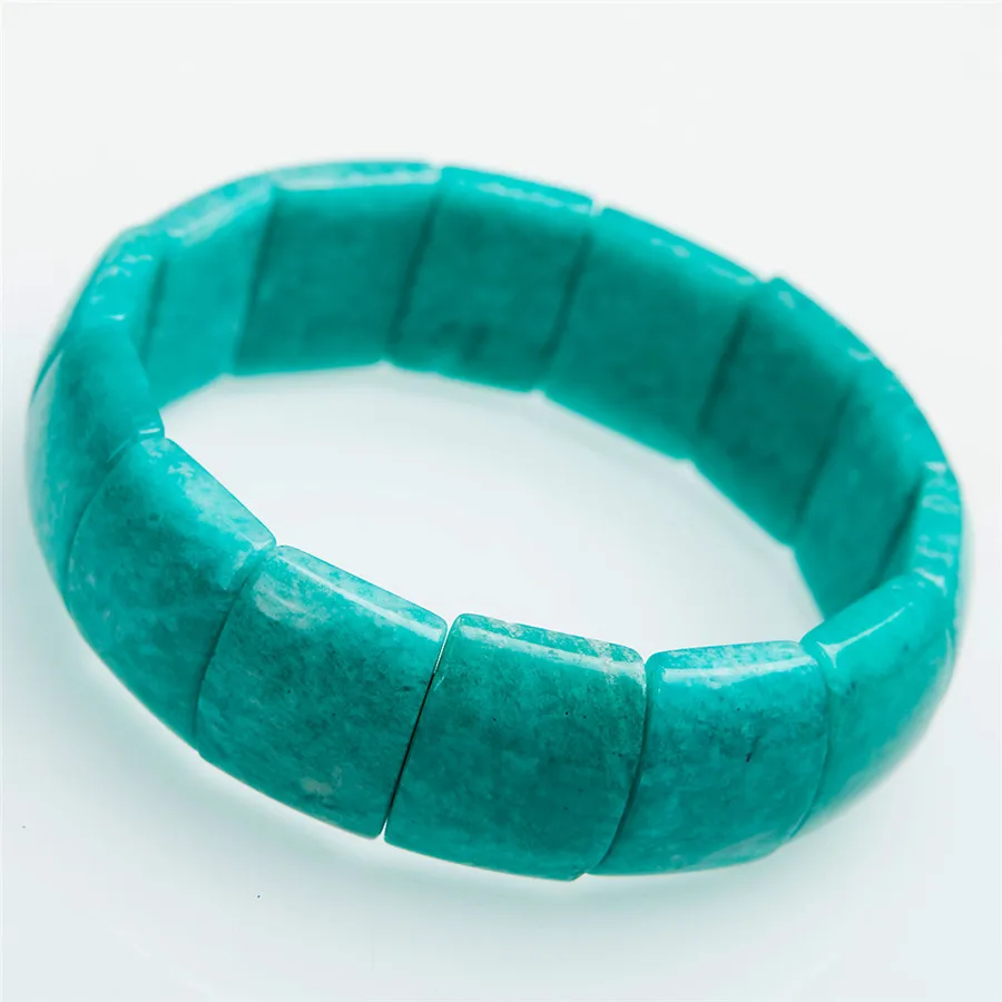 

New Fashion Jewelry Women Female Genuine Natural Gems Amazon Stone Rectangle Beads Amazonite Crystal Bangles Bracelet