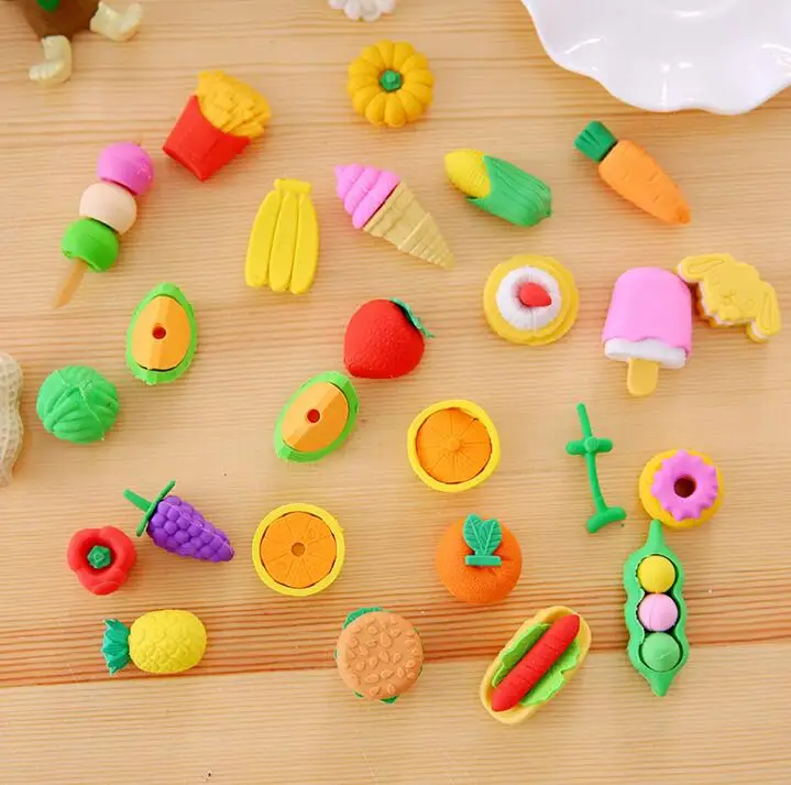 1opp bag/set New Cute Kawaii Peanut Fruit Vegetable Rubber Eraser Lovely Cartoon Erasers For